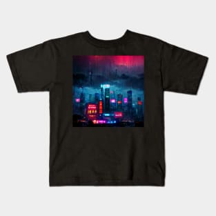 Endless Neon - Cyberpunk Cityscape Skyline Kids T-Shirt